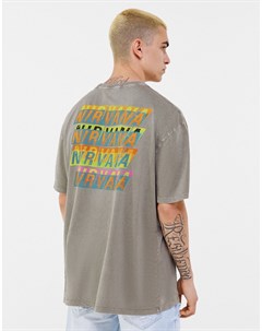 Серая футболка с принтом Nirvana на груди и спине Bershka
