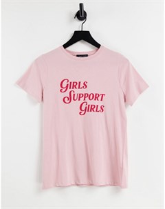 Светло розовая футболка с надписью Girls Support Girls New look