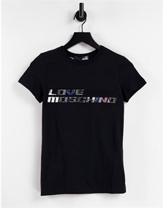 Черная футболка с логотипом цвета металлик Love moschino