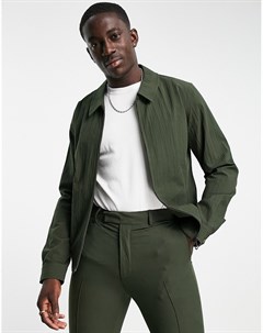 Зеленая строгая куртка харрингтон из жатого хлопка от комплекта Asos design