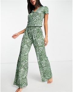 Зеленая пижама из рубашки и брюк с мраморным принтом Asos design