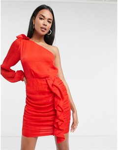 Красное платье мини на одно плечо с оборками Aria cove