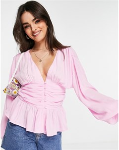 Розовая чайная блузка на пуговицах со сборками на талии Asos design