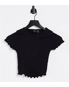 Укороченная облегающая футболка черного цвета с волнистым краем ASOS DESIGN Petite Asos petite