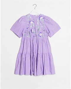 Лавандовое ярусное платье мини с вышивкой & other stories