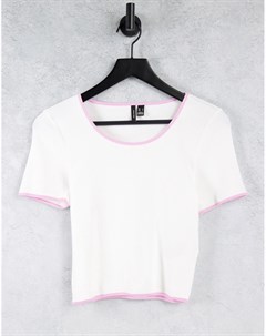 Белая футболка с контрастной розовой отделкой из органического хлопка Vero moda