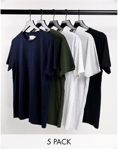 Набор из 5 футболок разных цветов классического кроя Topman