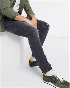 Узкие эластичные джинсы выбеленного черного цвета с рваной отделкой на коленях и потертостями Asos design