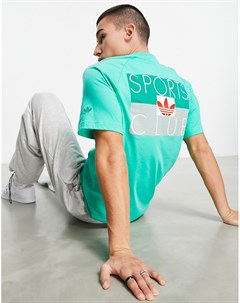 Футболка зеленого цвета с принтом на спине Sports Club Adidas originals