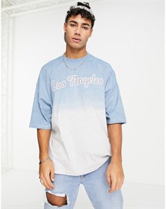 Серо голубая oversized футболка с принтом Los Angeles и эффектом деграде Asos design