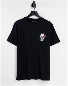 Черная футболка с принтом черепа на груди Asos design