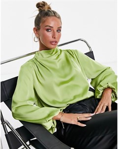 Зеленая блузка со складками и объемными рукавами Pretty lavish