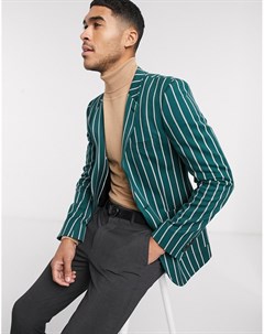 Зеленый супероблегающй пиджак в полоску с золотистыми пуговицами Asos design