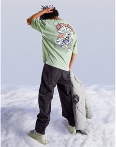 Oversized футболка цвета хаки с горнолыжным принтом кролика из мультфильма на спине Asos design