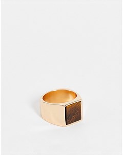Золотистое кольцо печатка квадратной формы с камнем тигровый глаз Asos design
