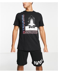 Пижама черного и серого цвета из футболки с принтом самолета для подготовки к полету Шаттла и шорт с Poetic brands