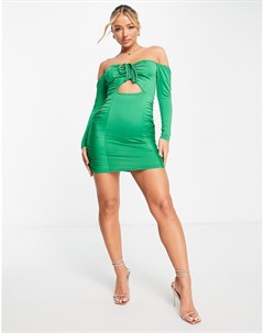Зеленое платье с вырезом и открытыми плечами Unique21