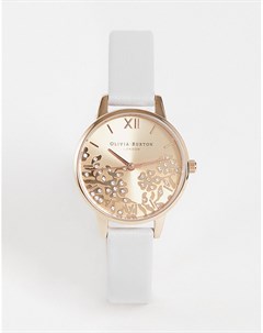Часы с нежно розовым кожаным ремешком и бледно розовым золотистым циферблатом Olivia burton