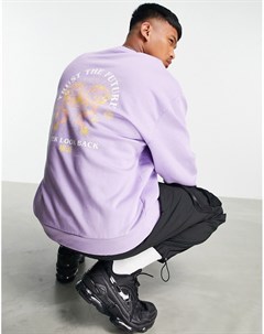 Фиолетовый oversized свитшот с принтом дракона на спине Asos design
