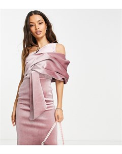 Розовое бархатное платье футляр миди на одно плечо с драпировкой ASOS DESIGN Petite Asos petite