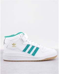 Белые кроссовки с зелеными полосками Forum Adidas originals