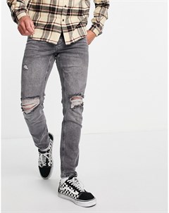 Узкие эластичные джинсы серого выбеленного цвета с рваной отделкой на коленях Asos design