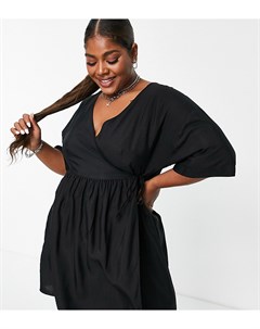 Черное платье мини с запахом спереди присборенной юбкой и рукавами кимоно ASOS DESIGN Curve Edit Asos curve