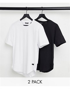 Комплект из 2 длинных футболок черного и белого цвета с закругленным краем Only & sons