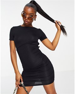 Черное платье футболка мини с открытой спиной и сборками Asos design