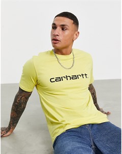 Желтая футболка с логотипом надписью Carhartt wip