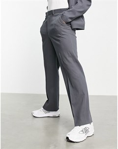 Серые строгие брюки с широкими штанинами от комплекта из жатой ткани Asos design