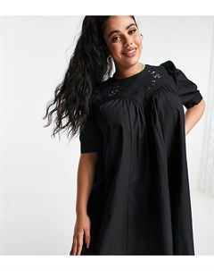 Черное свободное платье мини со вставкой с вышивкой ришелье ASOS DESIGN Curve Asos curve