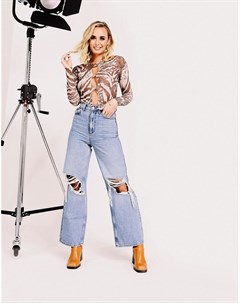 Яркие свободные джинсы в винтажном стиле с завышенной талией и рваной отделкой из переработанного см Asos design