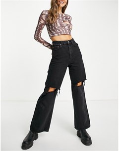 Черные джинсы в винтажном стиле с завышенной талией и рваной отделкой Asos design