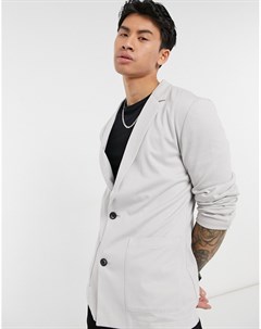 Зауженный классический пиджак из мягкого трикотажа светло серого цвета Asos design