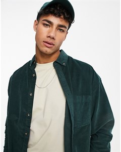 Вельветовая oversized рубашка темно зеленого цвета в стиле 90 х Asos design