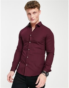 Бордовая рубашка узкого кроя из эластичного поплина French connection