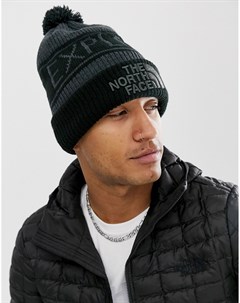 Серая черная шапка бини в стиле ретро с помпоном The north face