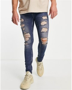 Умеренно выбеленные супероблегающие джинсы с экстремально рваной отделкой Topman