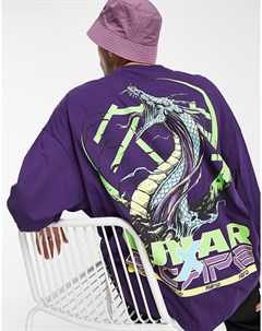 Темно сиреневая футболка в стиле oversized с длинными рукавами и принтом дракона на спине Asos design