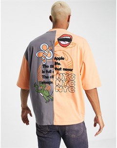 Oversized футболка в стиле колор блок с мультяшным принтом на спине Asos design