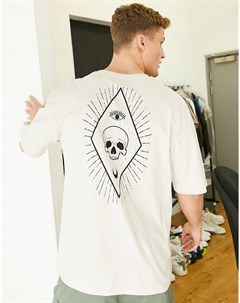 Серая футболка в стиле oversized с принтом луны и черепа Originals Jack & jones