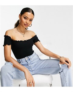 Боди черного цвета с открытыми плечами и волнистыми краями ASOS DESIGN Petite Asos petite