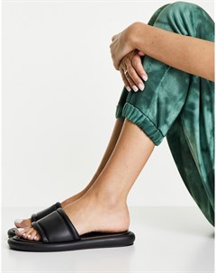 Черные кожаные мюли сандалии с уплотненным ремешком Piza Topshop