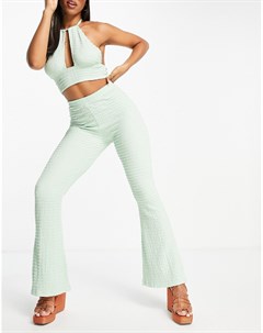 Фактурные расклешенные пляжные брюки шалфейно зеленого цвета Asos design