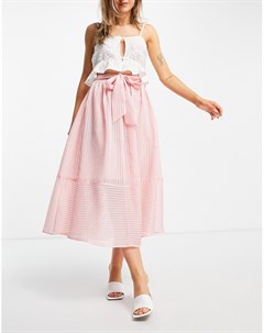 Розовая юбка миди с поясом и принтом в полоску Asos design