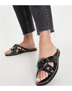 Черные сандалии для широкой стопы с перекрестными ремешками и металлической фурнитурой River island