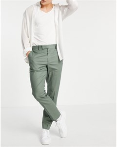 Зеленые зауженные льняные брюки строгого кроя длиной до щиколотки с ремнем Asos design