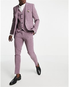 Костюмные супероблегающие брюки винного цвета с отделкой штриховкой Wedding Asos design