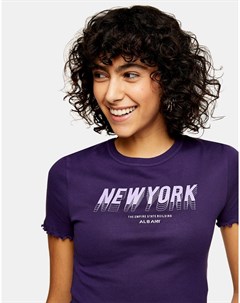 Фиолетовая футболка c принтом New York и фигурной кромкой Topshop